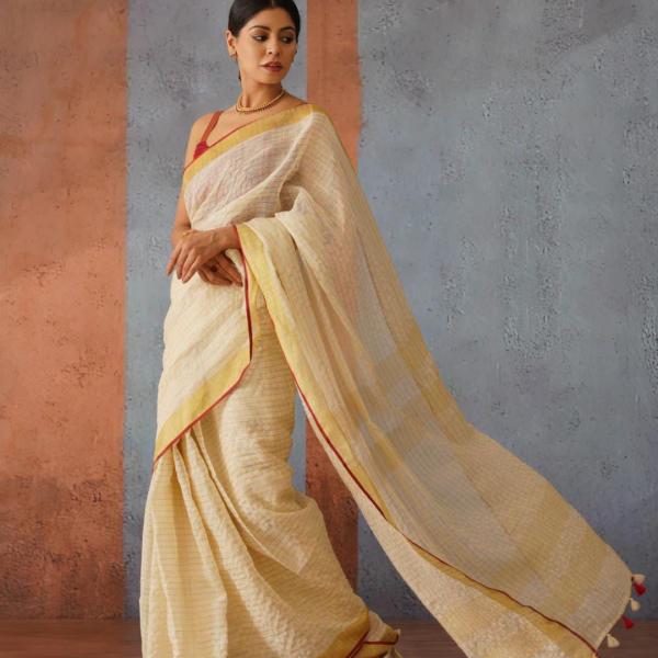 Handwoven Cotton Striped Saree