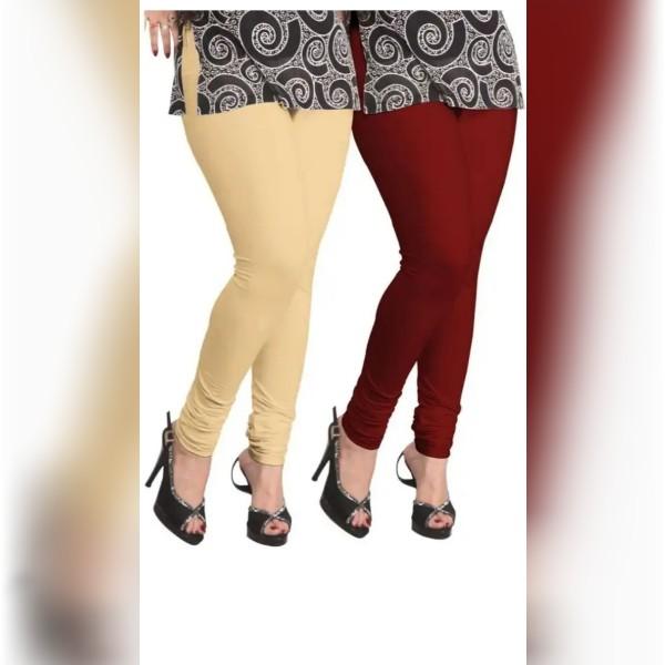 Faishan Zone Women's Cotton Leggings Combo (Beige & Maroon)